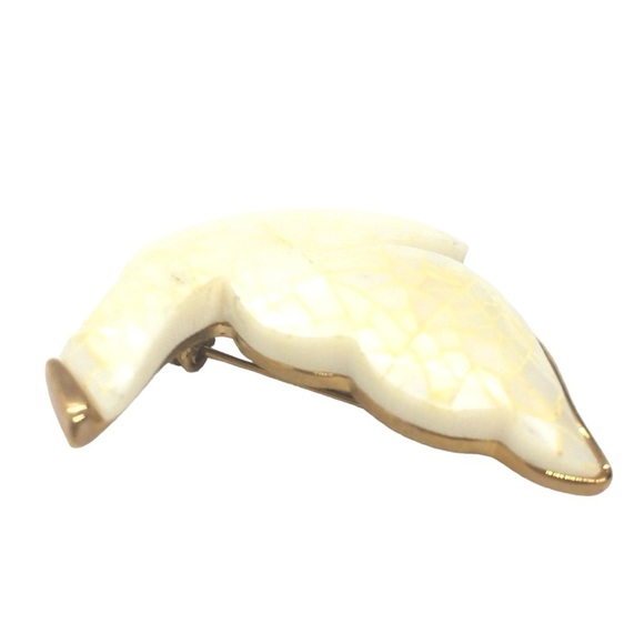 VINTAGE LIZ CLAIBORNE MOP DOVE BROOCH PIN GOLD TONE MOSAIC PEACE CHRISTMAS BIRD - Picture 7 of 16